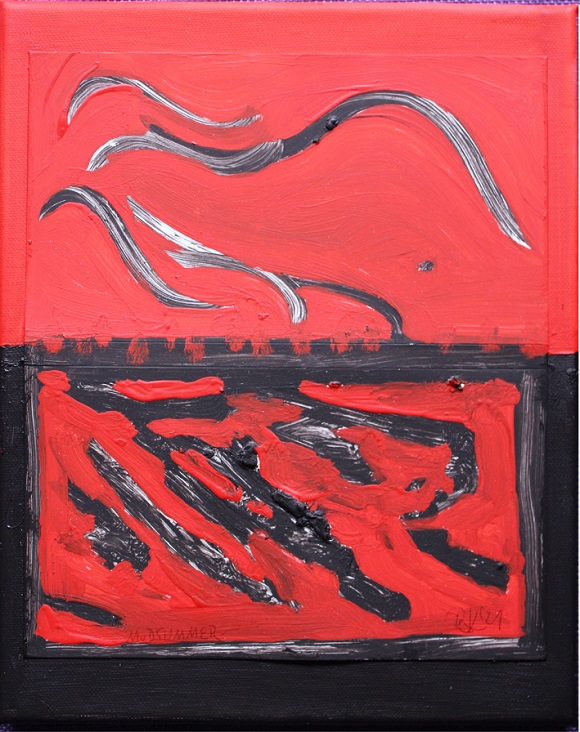 MuDSUMMER - (Summer 2021) Reason: the great flood in Ahrtal/ Germany 120 people died - my family only narrowly escaped adventurously, 25 x 30 x 1.5 cms Acrylic on Carton & Canvas ready to hang.