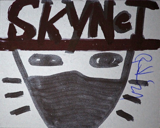 SKYNeT - Marker on cardboard, ca. 6.9 x 8.2 cms.