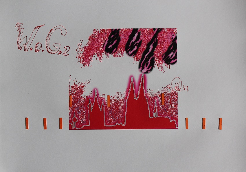 W.o.G.2 - (Summer 2024) Reason: Second of the W.o.G. series: Cologne!, 30 x 21 cms Print color & paper & pen on paper; ready to frame.