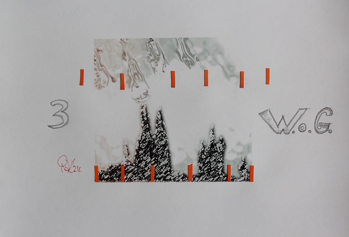 W.o.G.3 - (Summer 2024) Reason: Third of the W.o.G. series: Cologne!, 30 x 21 cms Print color & paper & pen on paper; ready to frame.